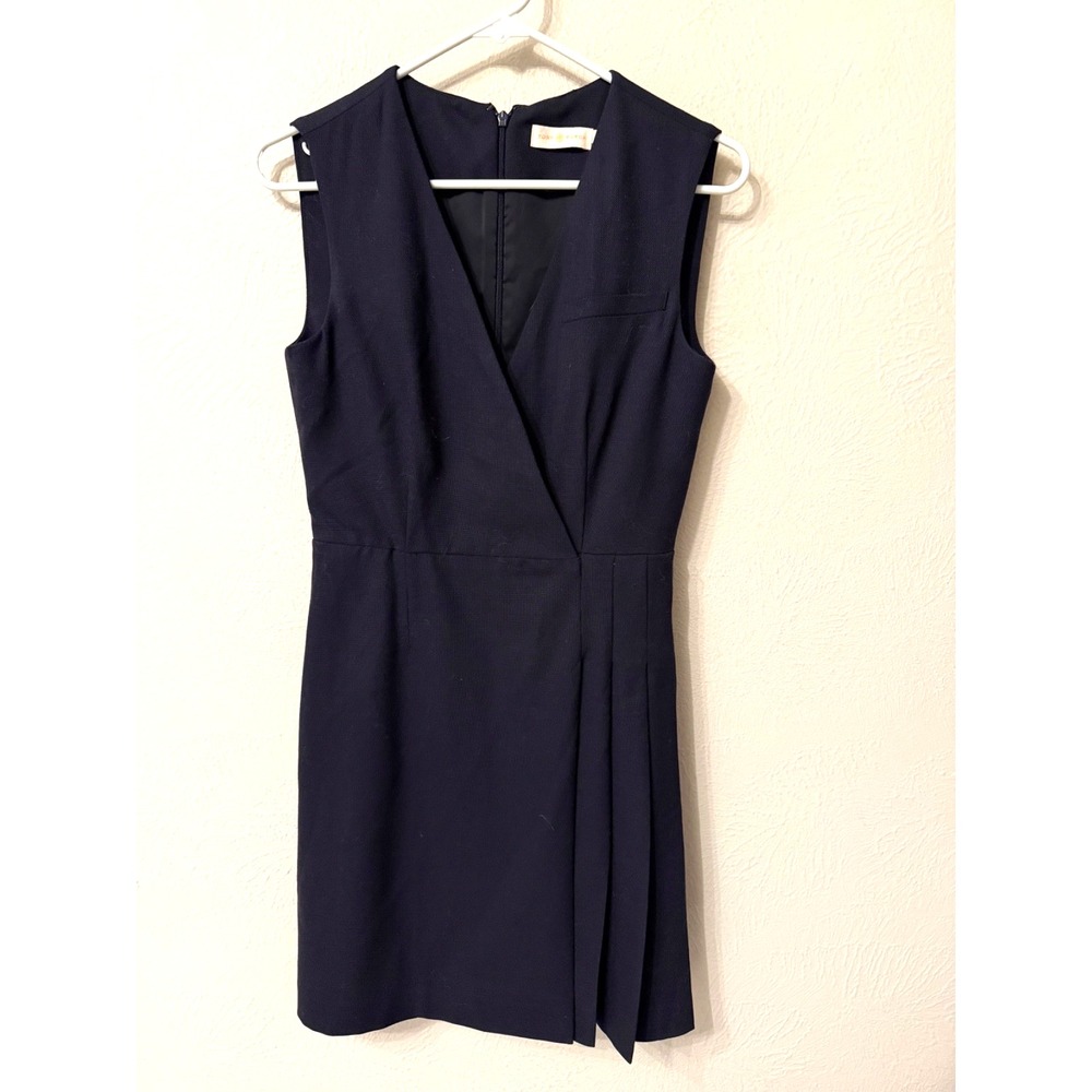 Tory Burch Navy Blue Wool Dress size 0 Zip Back Sleeveless V-neck Office Career
